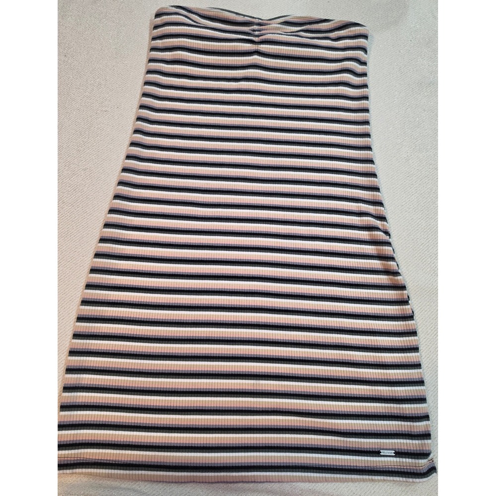 Hollister Striped Tube Dress Womens Medium Pink Black Ribbed Bodycon Mini Strapl - Picture 2 of 5